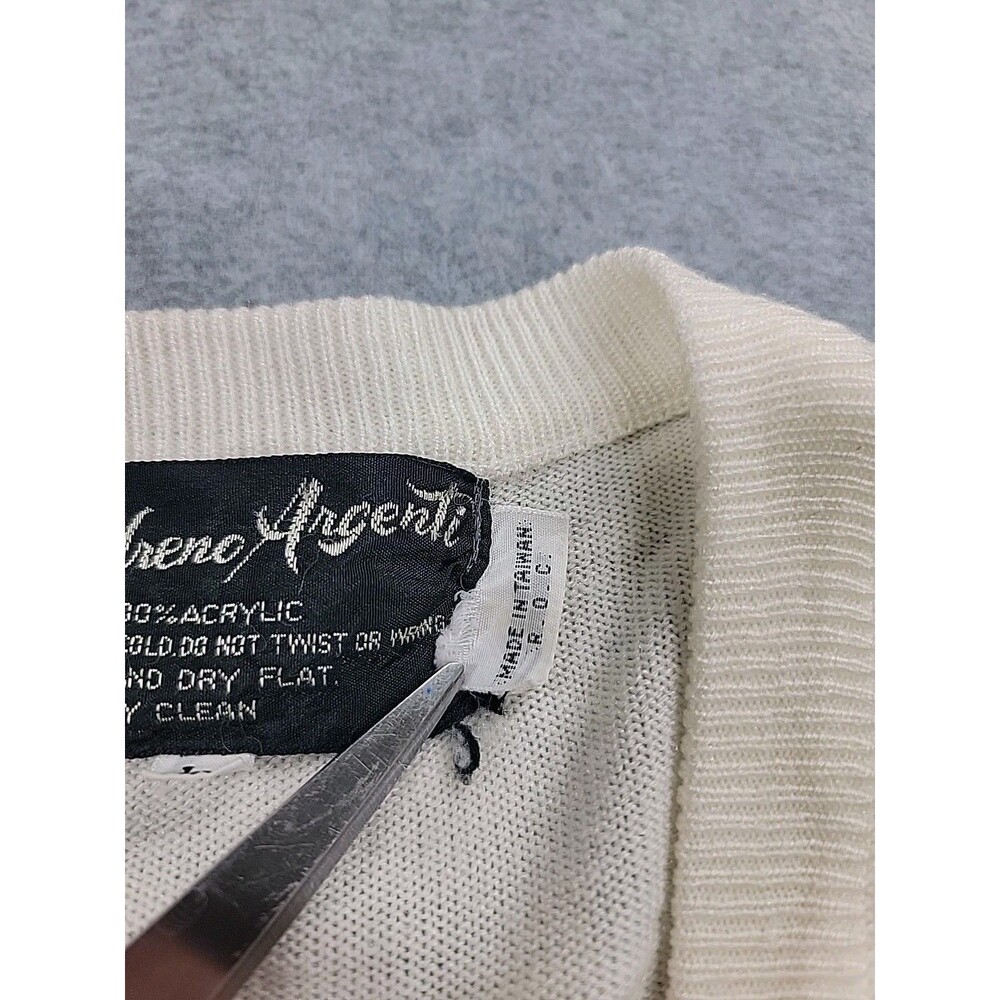 Vtg Andreno Argenti Cardigan Sweater Womens L White Golf Button Knit Embroidered - Picture 4 of 16